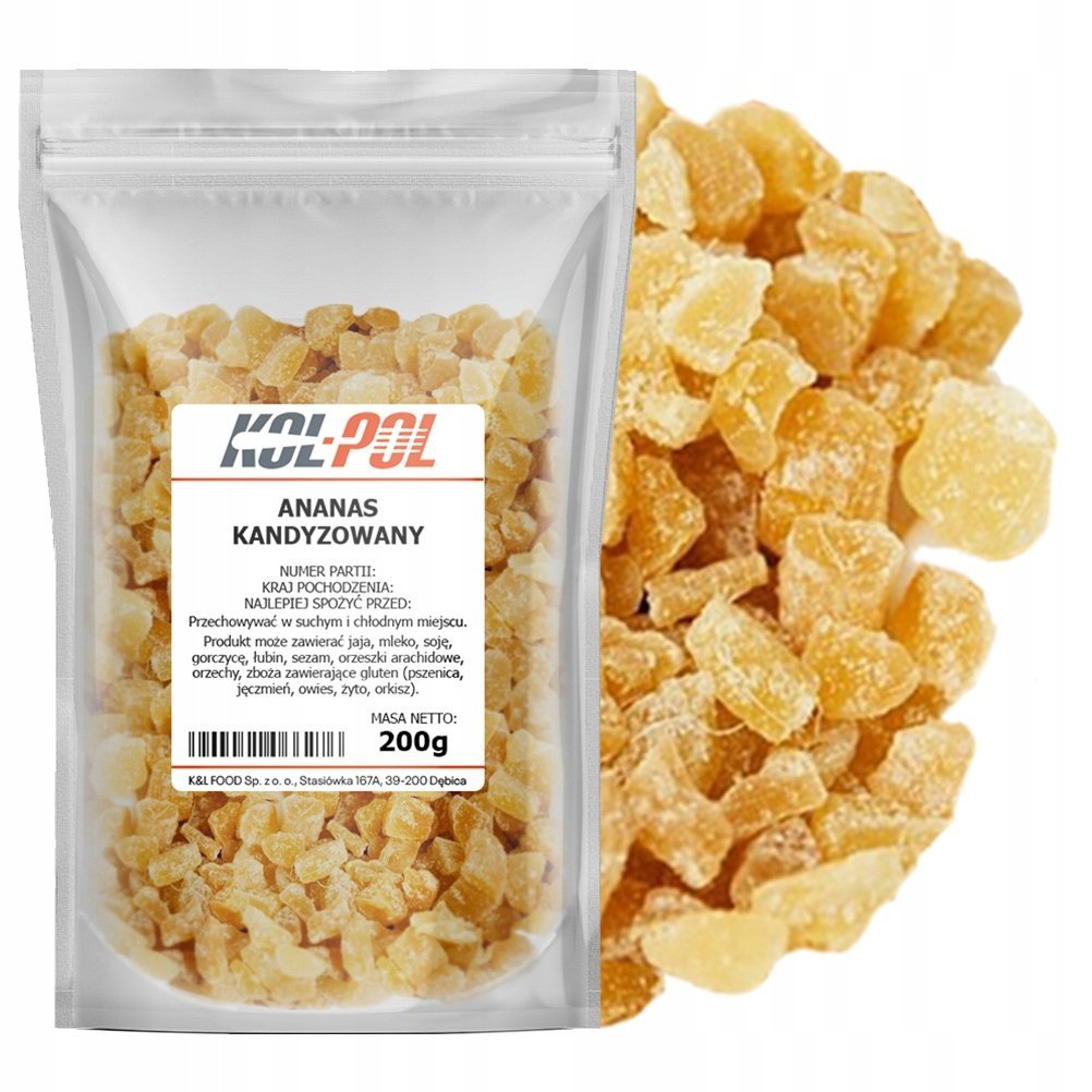 ANANAS KANDYZOWANY KOSTKA 200g Przekąska słodki dodatek w kostkach Kol-Pol