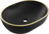 Umywalki - Mexen Viki umywalka nablatowa 48 x 35 cm, czarna mat/złota rant - 21054875 - miniaturka - grafika 1