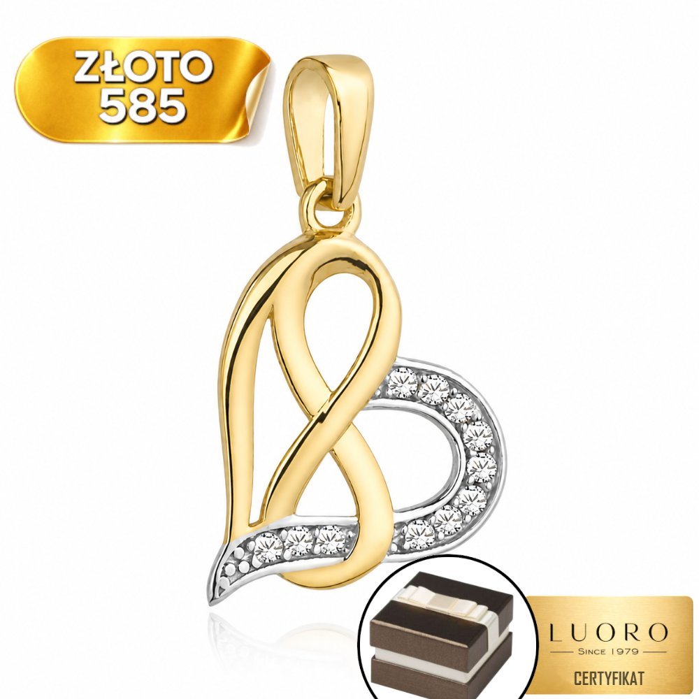 ZAWIESZKA ZŁOTA 585 14K SERCE Z ZNAKIEM NIESKOŃCZONOŚCI 1,7 CM ELEGANCKA
