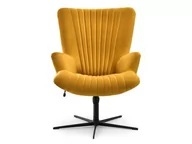 Fotele - Miodowy Fotel Uszak Z Tkaniny Welurowej Z Guzikami Esla Czarna Podstawa - miniaturka - grafika 1