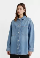 Kurtki damskie - Stradivarius Jeansowa koszula wierzchnia oversize  Niebieski denim L - miniaturka - grafika 1