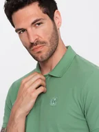 Koszulki męskie - Męska jednokolorowa koszulka polo BASIC z dzianiny pique - zielona V11 OM-POBS-0100 4XL - miniaturka - grafika 1