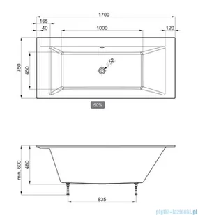 Roca Spiro wanna prostokątna Stonex 170x75cm + syfon A248464000 - Wanny - miniaturka - grafika 2