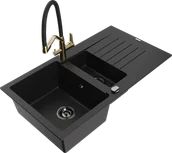 Zlewozmywaki z baterią - Mexen Matias zlewozmywak granitowy 1,5-komorowy z ociekaczem i baterią kuchenną Duo, czarny - 6502-77-671701-57-B - miniaturka - grafika 1
