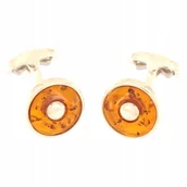 Spinki do mankietów i krawatów - Spinki Do Mankietów Z Bursztynem Srebrne Męskie Do Koszuli - miniaturka - grafika 1