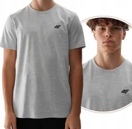 Koszulki męskie - T-shirt bawełniany regular gładki męski 4F 4FWSS24TTSHM1154-27M Szary - miniaturka - grafika 1