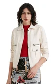 Kurtki damskie - Kurtka damska Desigual Primavera z eko skóry kremowa-S - miniaturka - grafika 1