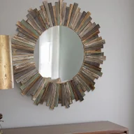 Lustra - Mucola lustro ścienne 90 CM okrągłe lustro do przedpokojuReplika acyjne lustro shabby brązowe drewno wiszące lustro drewniane rama kosmetyki lite drewno barokowy antyk - miniaturka - grafika 1