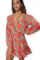 Sukienki - Trendyol Damska sukienka mini z falbanami o regularnym kroju, czerwono-wielokolorowa, 40, Czerwono-wielokolorowy, 66 - miniaturka - grafika 1