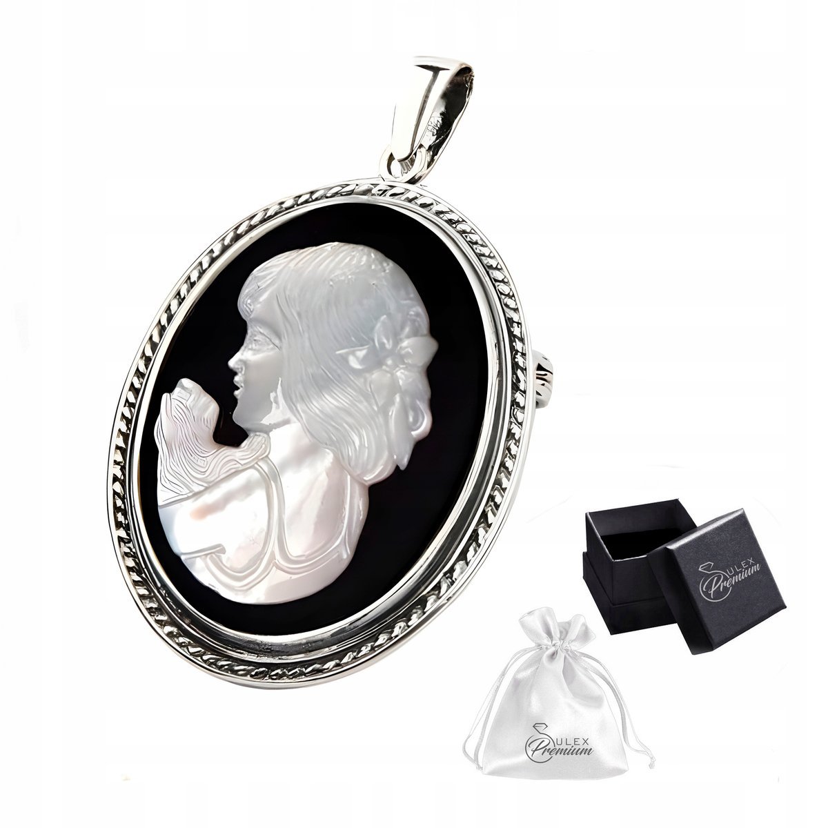 Broszka Wisior srebro 925 Piękna Zawieszka z Masy Perłowej KAMEA dla Niej