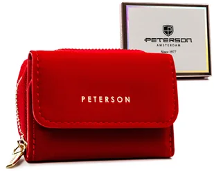 Mały portfel damski z ochroną RFID skóra ekologiczna portmonetka na suwak Peterson, czerwony - Portfele - miniaturka - grafika 1