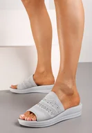 Klapki i japonki damskie - Szare Klapki na Grubej Podeszwie z Cyrkoniami Testolin - miniaturka - grafika 1