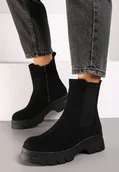 Botki damskie - Czarne Botki Sztyblety na Grubej Podeszwie z Elastyczną Cholewką Mavirae - miniaturka - grafika 1