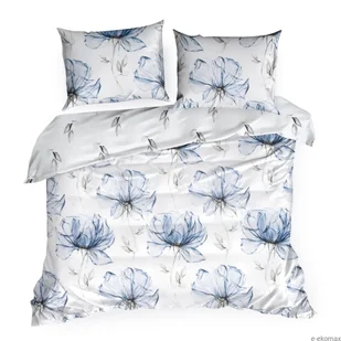 Pościel satynowa SPRING 220x200 Eurofirany biała niebieskie duże kwiaty - Pościel - miniaturka - grafika 1