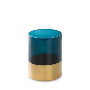 ŚWIECZNIK OZDOBNY SZKŁO 12X20 TURKUS ZŁOTY - Świeczniki - miniaturka - grafika 1