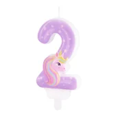 Urodziny dziecka - Świeczka na tort urodzinowy Jednorożec cyfra 2 - miniaturka - grafika 1