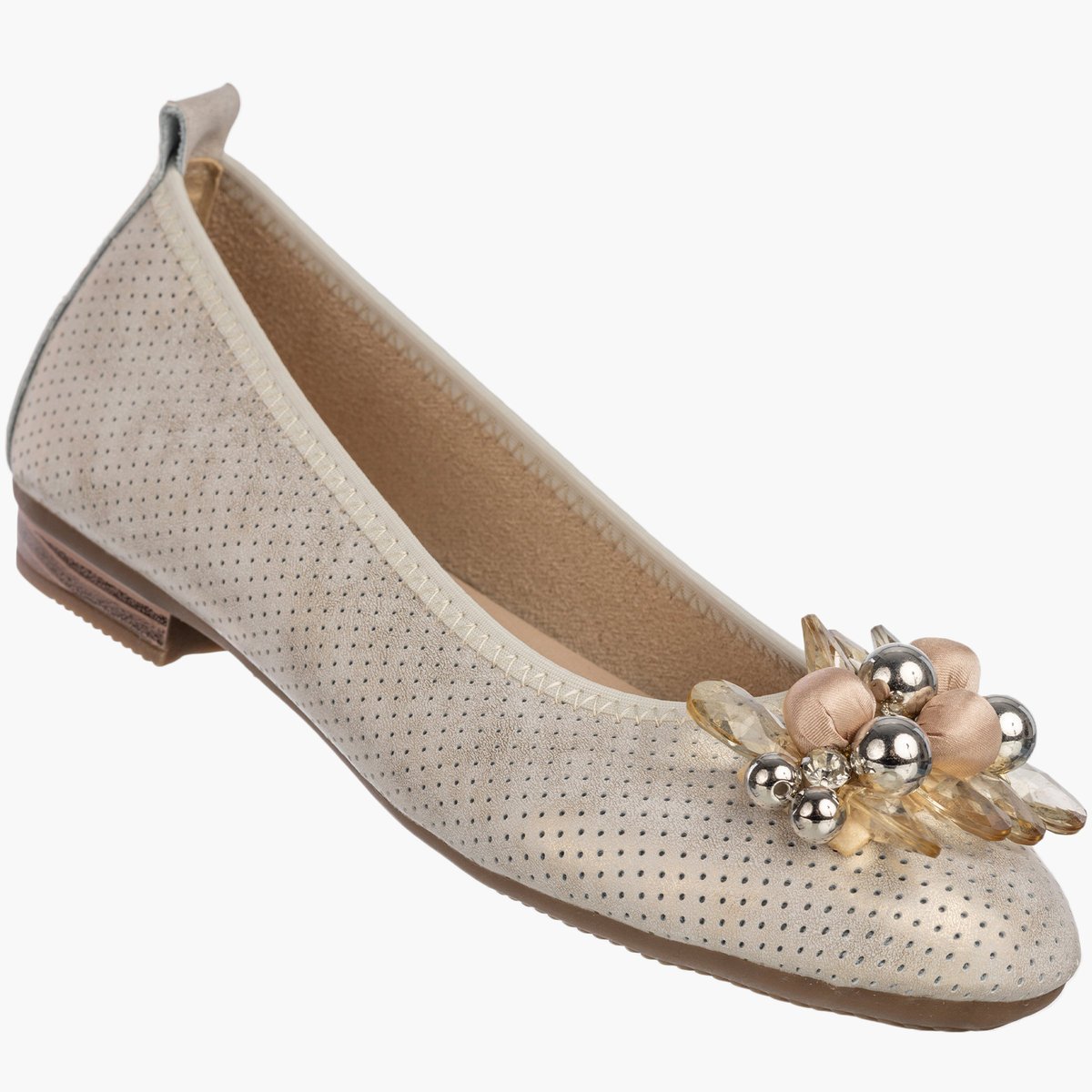 Baleriny Damskie Skórzane Buty Eleganckie Półbuty Z Ozdobami Beżowe FILIPPO Beżowy 37
