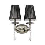 Lampy ścienne - FABIONE W2 elegancki kinkiet czarny chrom czarny abażur zawieszka kryształowa 2xE14 - miniaturka - grafika 1