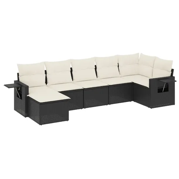 Zestaw wypoczynkowy rattan PE czarny 62x62x69 cm, kremowe poduszki