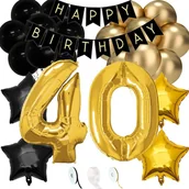 Balony i akcesoria - Balony czarne, złote na 40 urodziny zestaw 27 szt. - miniaturka - grafika 1