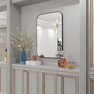 WISFOR Szklane prostokątne lustro z czarną metalową ramą, nowoczesne lustro ścienne lustro łazienkowe lustro dekoracyjne, wiszące, 60 x 90 cm - Lustra - miniaturka - grafika 1