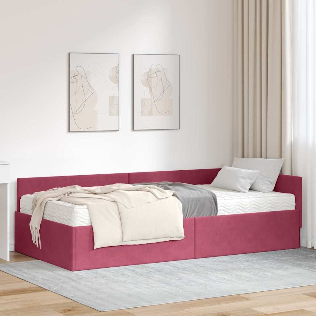 vidaXL Rama Łóżka Narożnego z Materacem Inny 2 pcs Zielony Aksamit