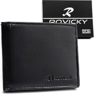 Portfele - Mały portfel męski ROVICKY skórzany bez zapięcia ochrona kart RFID elegancki na prezent czarny - miniaturka - grafika 1
