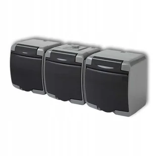 GNIAZDO POTRÓJNE 3X HERMETYCZNE IP54 SZARE GRAFITOWE N/T NT - Gniazdka elektryczne - miniaturka - grafika 1