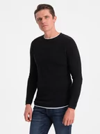 Swetry męskie - Bawełniany sweter męski z okrągłym dekoltem - czarny V1 OM-SWSW-0103 - miniaturka - grafika 1