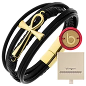 Bransolety męskie - Bransoletka męska SKÓRZANA pleciona KRZYŻ EGIPSKI - miniaturka - grafika 1