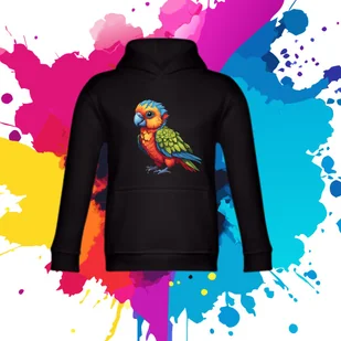 Bluza dziecięca typu kangurka z kapturem w kolorze czarnym z nadrukiem papuga 12 lat - Bluzy dla dziewczynek - miniaturka - grafika 1