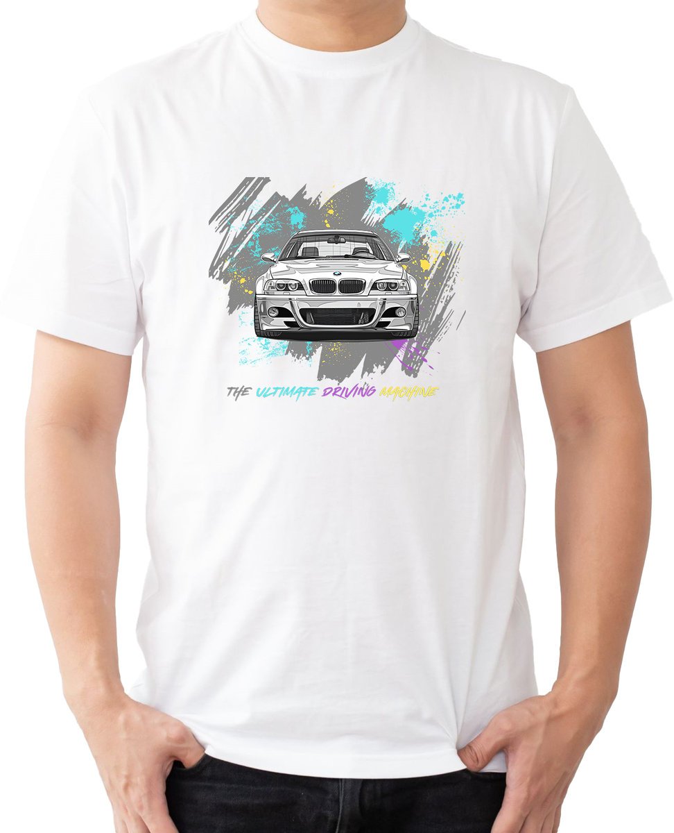 T-Shirt Męski Motoryzacyjna Bmw M3 M Power E46 Koszulka Biała R-Xs A272