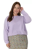 Bluzy damskie - Trendyol Damska bluza z okrągłym dekoltem jednokolorowa, regularna, plus size, Fioletowy, XXL duże rozmiary - miniaturka - grafika 1