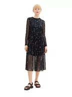 Sukienki - TOM TAILOR jeansowa damska sukienka siateczkowa ze wzorem, 34261-nadruk z czarną literą, XL - miniaturka - grafika 1