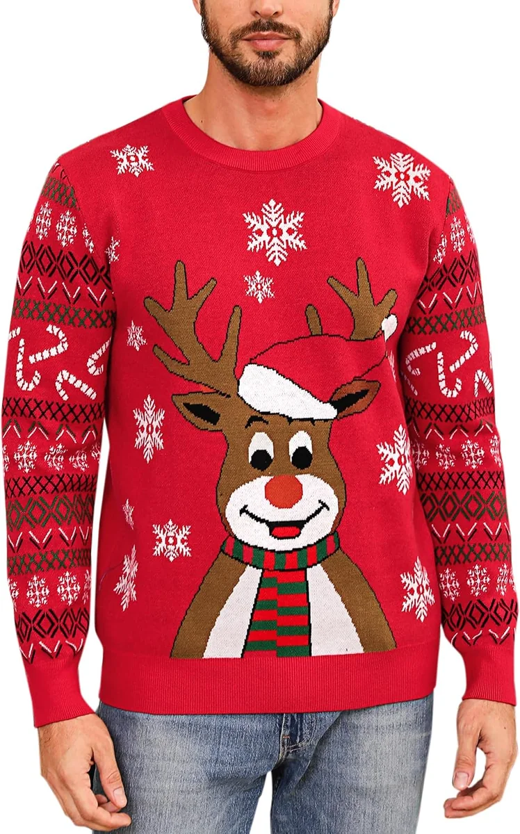 SWETER MĘSKI CIEPŁY ŚWIĄTECZNY OKRĄGŁY DEKOLT WZORY MODNY MIĘKKI TRWAŁY