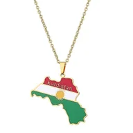 Naszyjniki męskie - Męski naszyjnik z mapą Kurdystanu ze stali nierdzewnej - złota i srebrna biżuteria dla mężczyzn Złoto - miniaturka - grafika 1