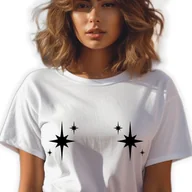 Zestawy upominkowe - BIAŁA KOSZULKA DAMSKA Krótki Rękaw GWIAZDKI Nipples Cover Rozmiar XL - miniaturka - grafika 1