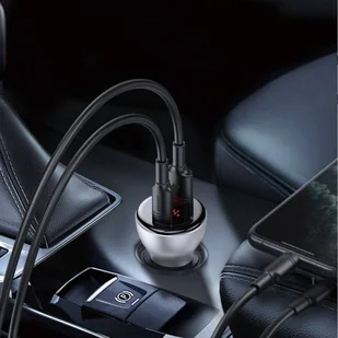 Baseus ładowarka samochodowa USB / USB Typ C 45 W 5 A SCP Quick Charge 4.0+ Power Delivery 3.0 ekran LCD srebrny (CCBX-C0S) - Ładowarki samochodowe - miniaturka - grafika 4