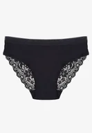 Majtki damskie - Granatowe Prążkowane Majtki Figi z Bawełny Zdobione Koronką Erwelia - miniaturka - grafika 1