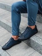 Sneakersy męskie - Buty męskie sneakersy BASIC z łączonych materiałów - granatowe V2 T351 - miniaturka - grafika 1