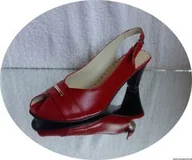 Sandały damskie - SKÓRA sandał CZERWONY OBCAS 39 - miniaturka - grafika 1
