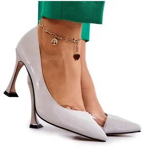 S.Barski Modne Skórzane Szpilki Jasnoszare Tamira - Czółenka - miniaturka - grafika 1