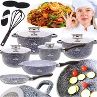 Zestawy garnków i patelni - ZESTAW GARNKÓW MARMUROWYCH PATELNIA DUŻY KOMPLET GARNKÓW INDUKCJA / GAZ - miniaturka - grafika 1