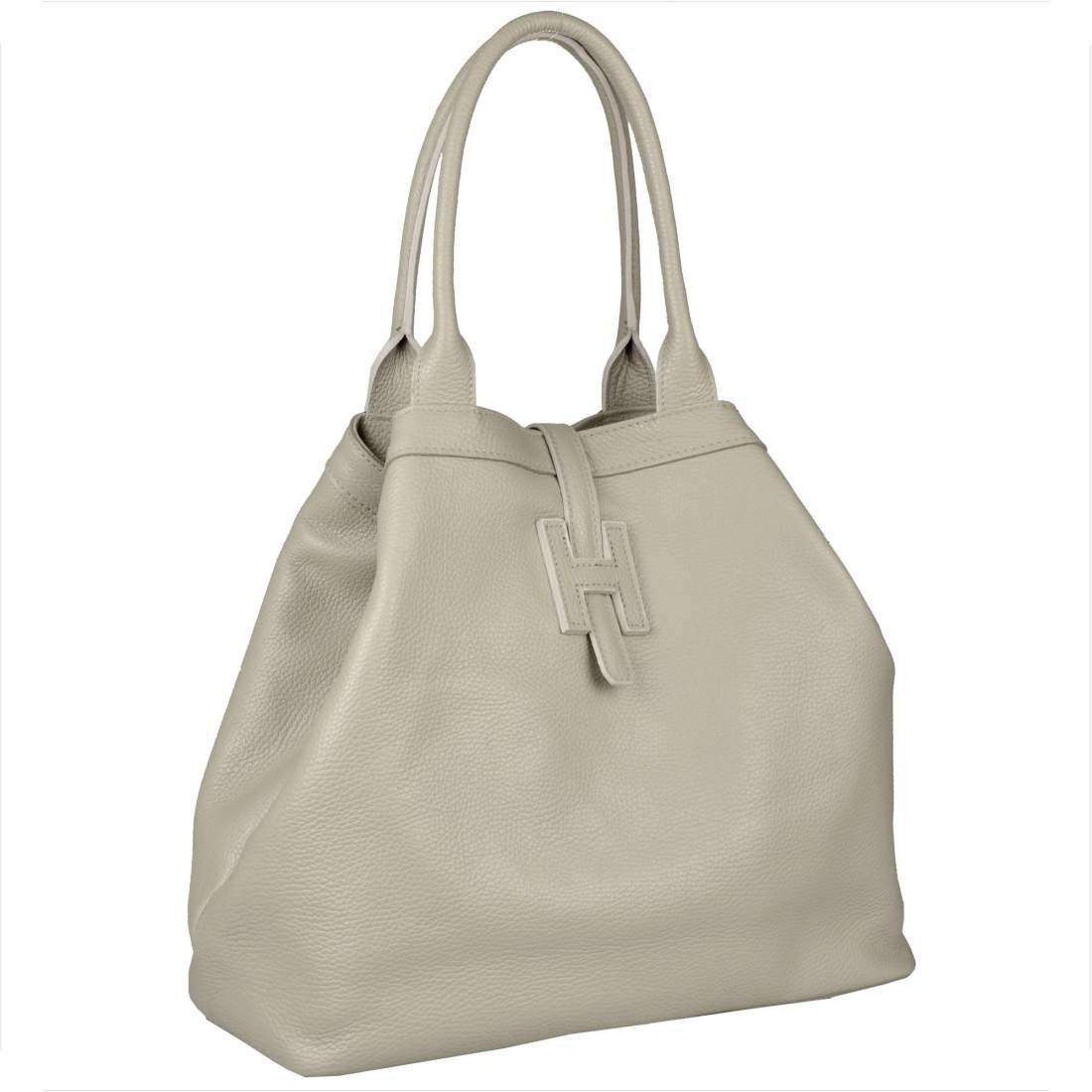 Torba shopper zimny beż pojemna skórzana XL