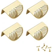 Zawiasy, okucia i inne akcesoria - Uchwyty meblowe w kształcie liścia, 4 sztuki, złoty mosiądz, ukryte metalowe uchwyty meblowe, złoty uchwyt meblowy, do szafek kuchennych - miniaturka - grafika 1