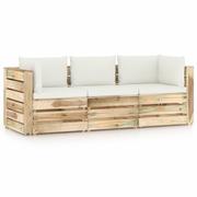 Meble ogrodowe - Ogrodowa sofa 3-os z poduszkami, impregnowane na zielono drewno kod: V-3074557 - miniaturka - grafika 1