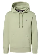 Bluzy męskie - Gant Męska bluza z kapturem Mężczyźni Materiał dresowy zielony jednolity, XL - miniaturka - grafika 1