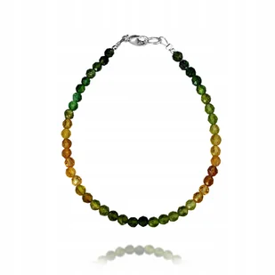 Bransoletka Naturalne TURMALINY Zielone i Żółte faset 3mm Srebro 925 17cm - Bransoletki - miniaturka - grafika 1
