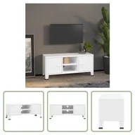 Szafki RTV - The Living Store Szafka pod telewizor w stylu industrialnym biała 105x35x42 cm metalowa - miniaturka - grafika 1