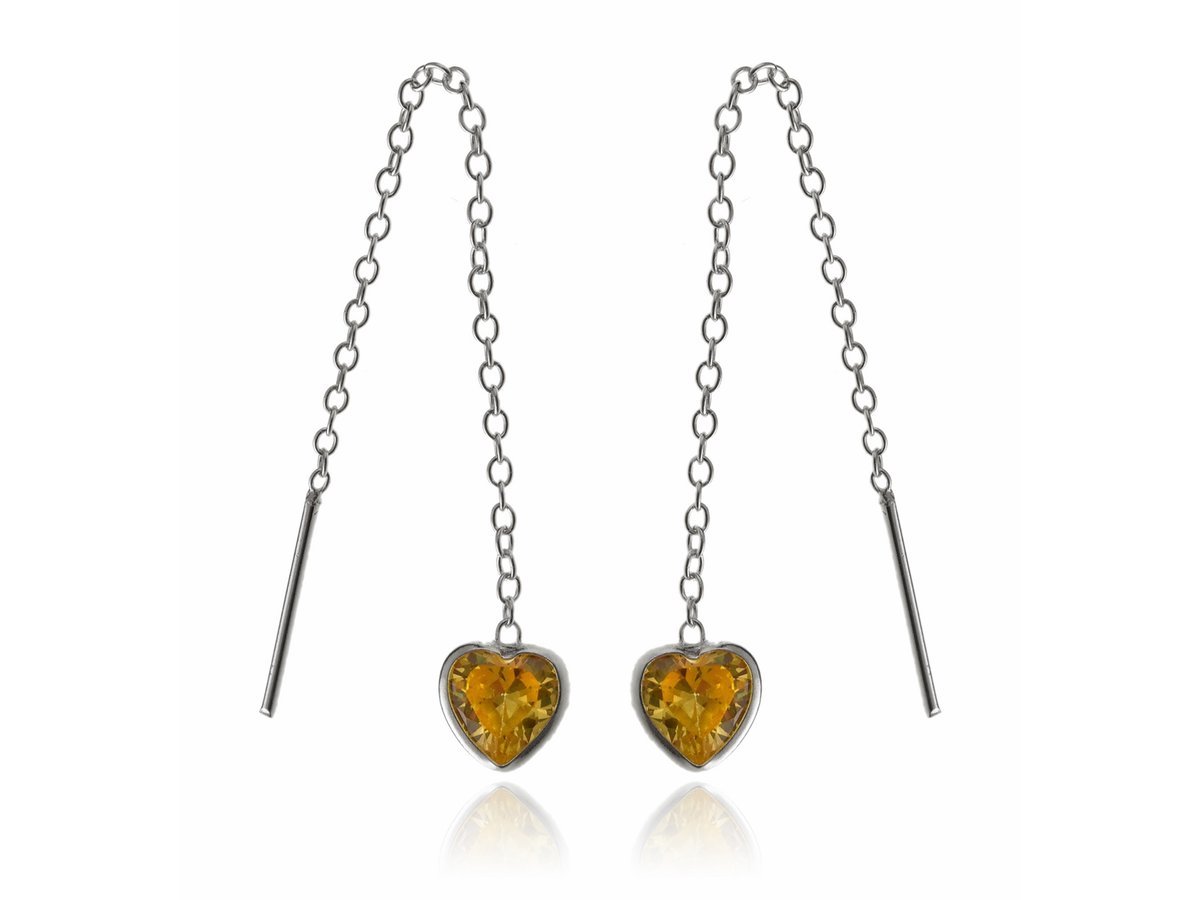 Kolczyki srebrne przewlekane Serca pomarańczowe k3615